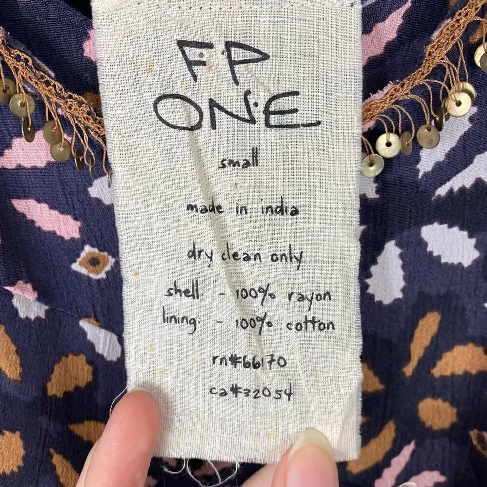 Free People Navy Floral Print Asymmetric Layered Mini Dress